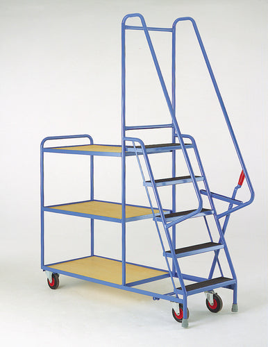 5 Step Tray Trolley - Fixed Ply-Wood Shelves Heavy Duty