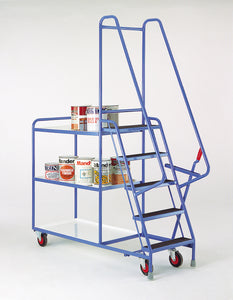 5 Step Tray Trolley - Reversible White Shelves Heavy Duty