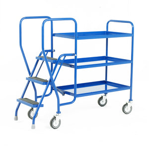 3 Step Tray Trolley - Fixed Blue Shelves Medium Duty