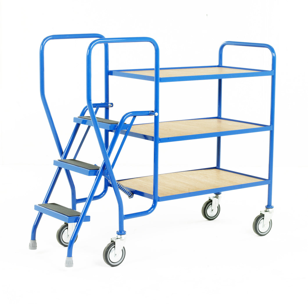 3 Step Tray Trolley - Ply-Wood Shelves Medium Duty