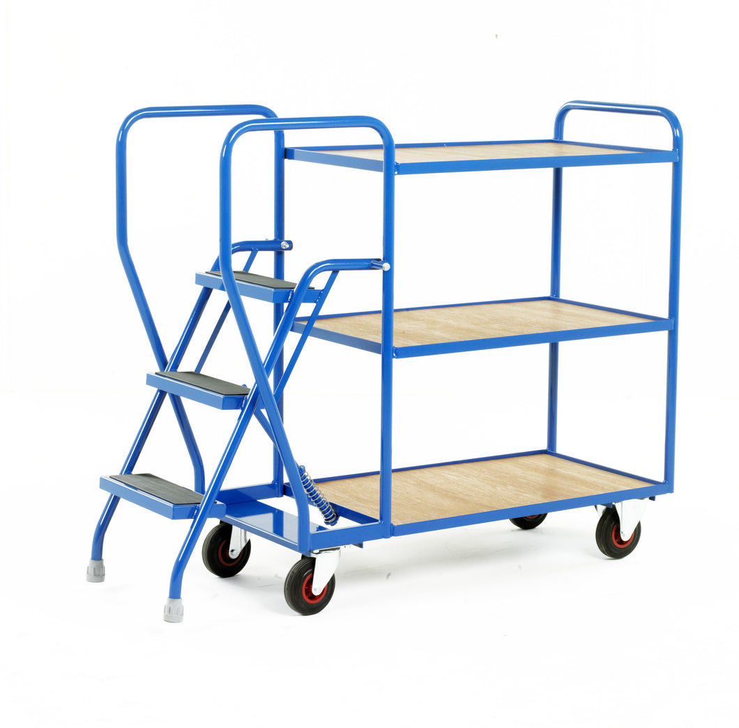 3 Step Tray Trolley - Fixed Ply-Wood Shelves Heavy Duty
